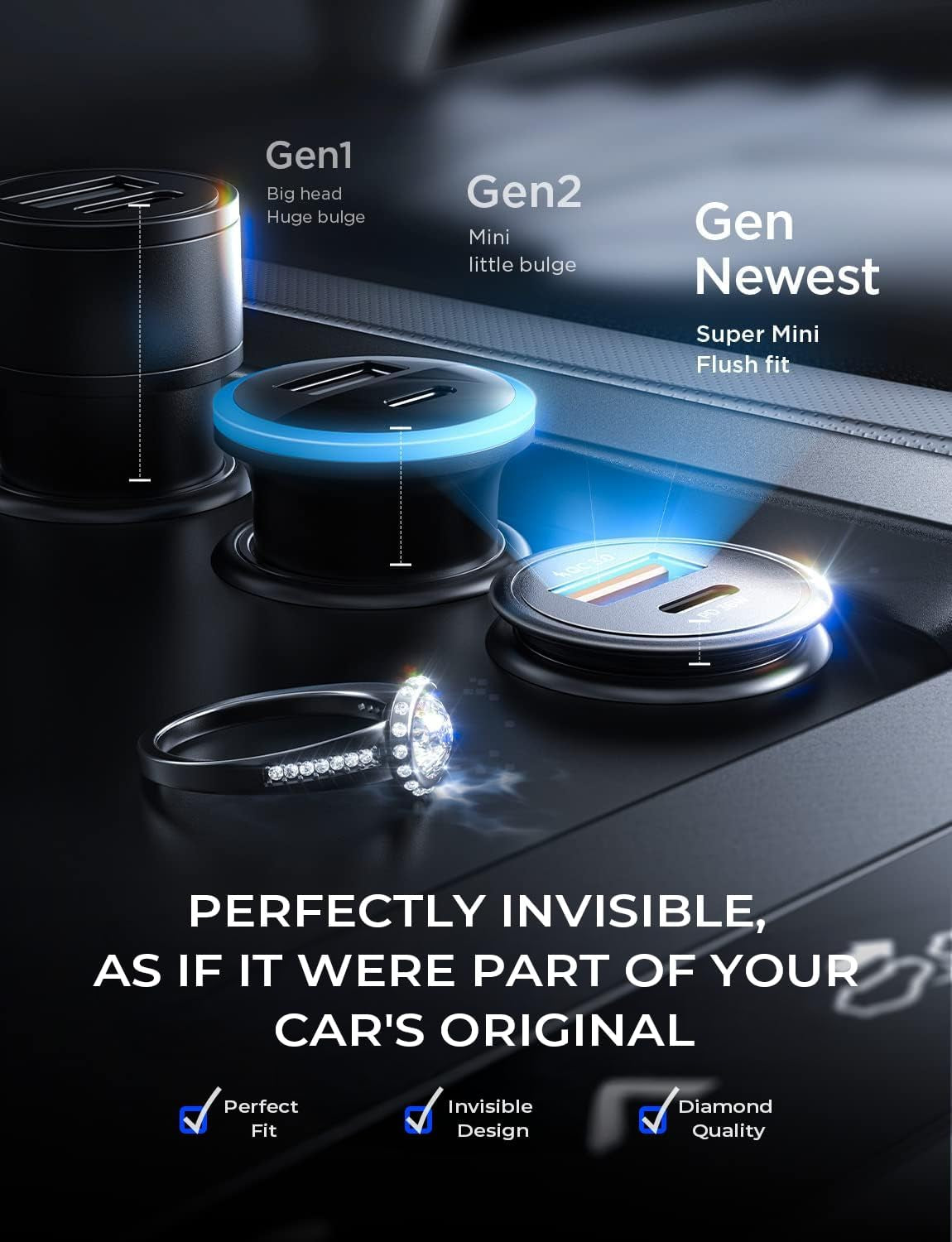 67.5W Super Mini Cigarette Lighter Adapter Car Charger USB C Fast Charging, All Metal PD&QC Type C Car Charger Adapter Outlet Plug Socket for Iphone 17 16 Pro Max 15 14 13 Air, Samsung Galaxy