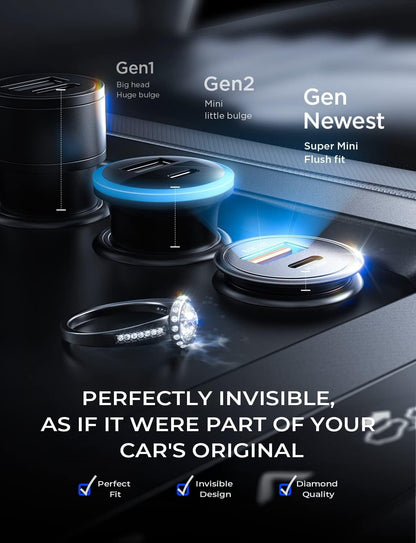 67.5W Super Mini Cigarette Lighter Adapter Car Charger USB C Fast Charging, All Metal PD&QC Type C Car Charger Adapter Outlet Plug Socket for Iphone 17 16 Pro Max 15 14 13 Air, Samsung Galaxy