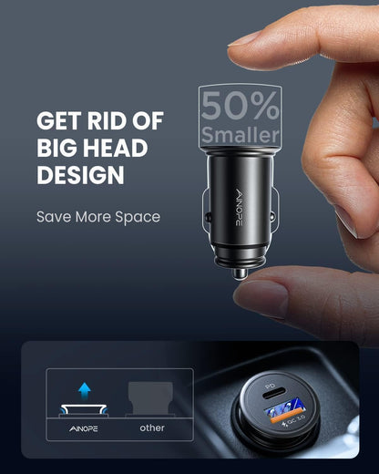 67.5W Super Mini Cigarette Lighter Adapter Car Charger USB C Fast Charging, All Metal PD&QC Type C Car Charger Adapter Outlet Plug Socket for Iphone 17 16 Pro Max 15 14 13 Air, Samsung Galaxy