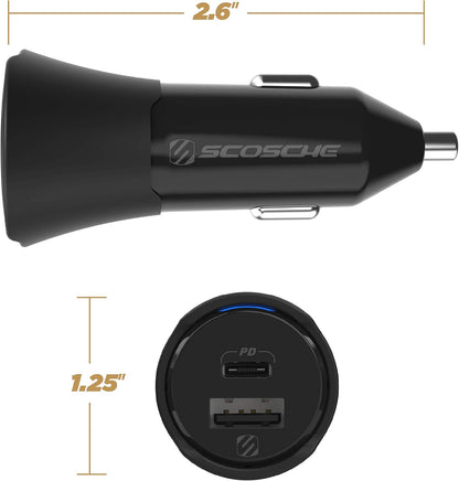 CPDCA38 38W USB-C Cigarette Lighter Adapter, Dual Car Charger with USB-A and USBC Fast Charging Port Compatible with Iphone 16/15/14/13/12, Samsung Galaxy S25/S24/S23 & Type-C Android Devices
